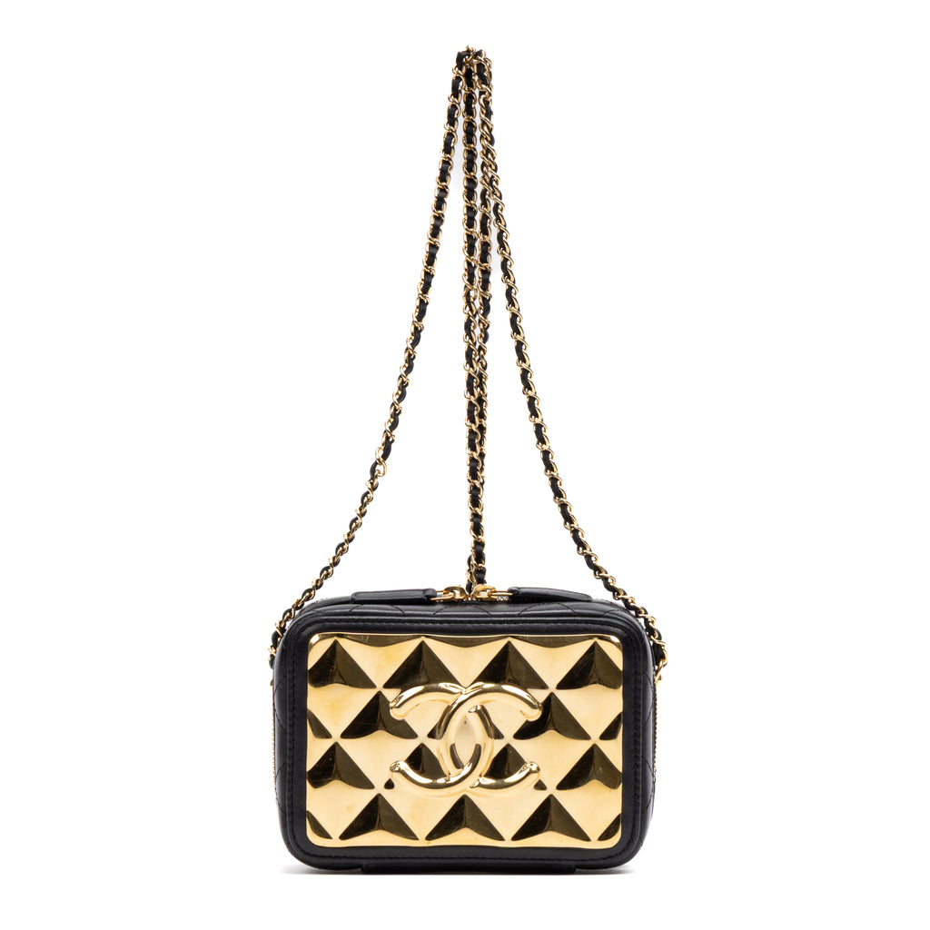 Shoulder Bag Vanity Case Small Gold Quilted Lambskin with Metal