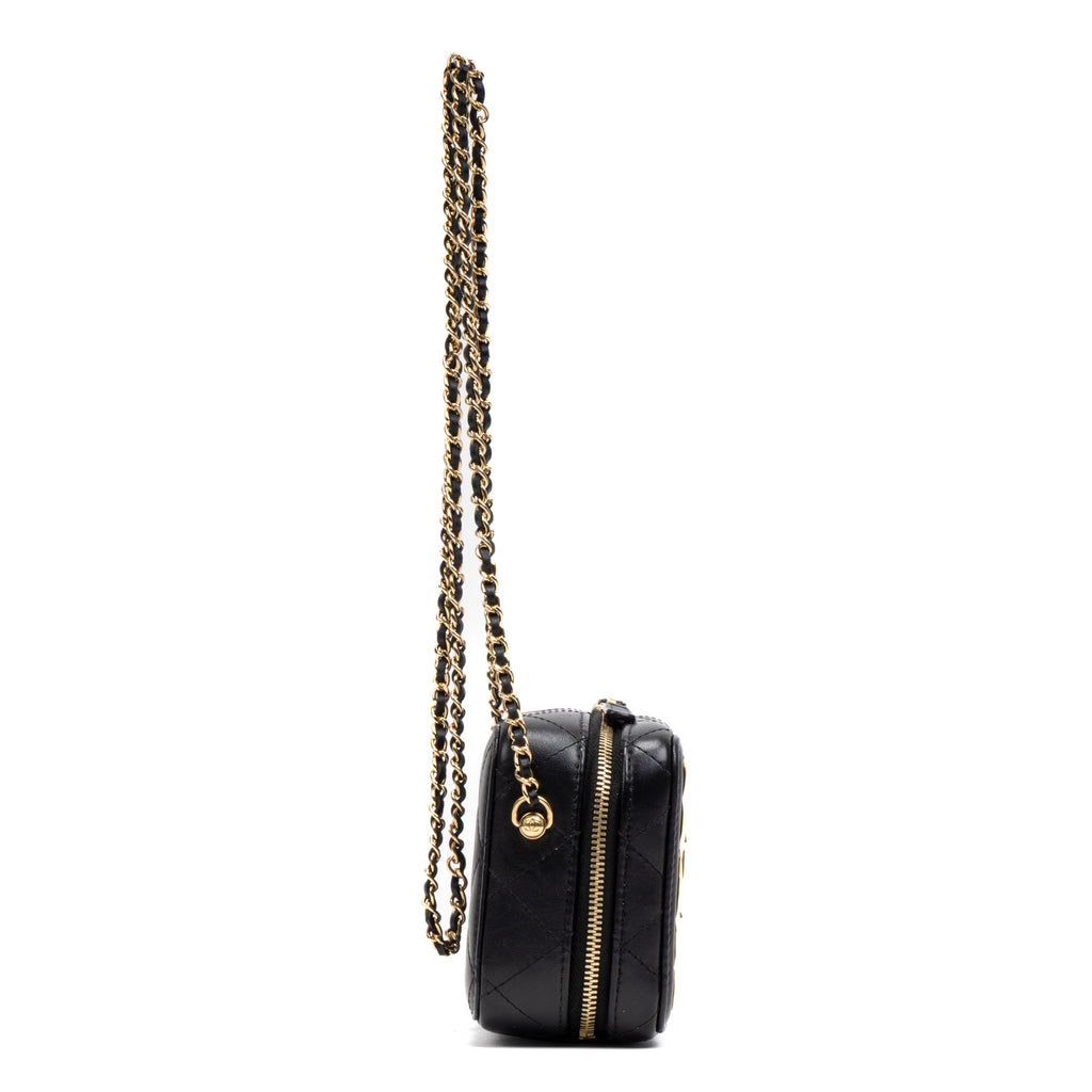 Shoulder Bag Vanity Case Small Gold Quilted Lambskin with Metal