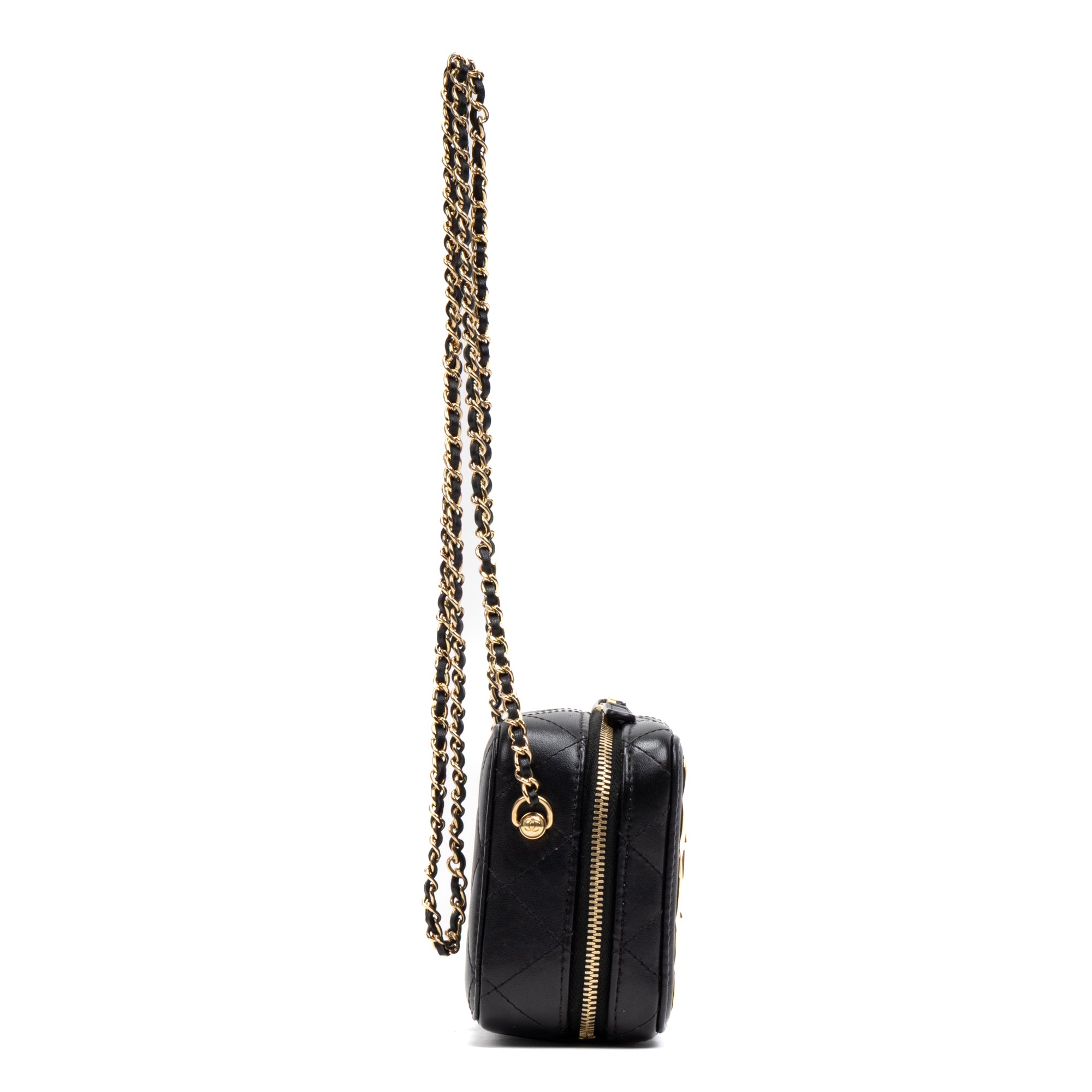 Shoulder Bag Vanity Case Small Gold Quilted Lambskin with Metal