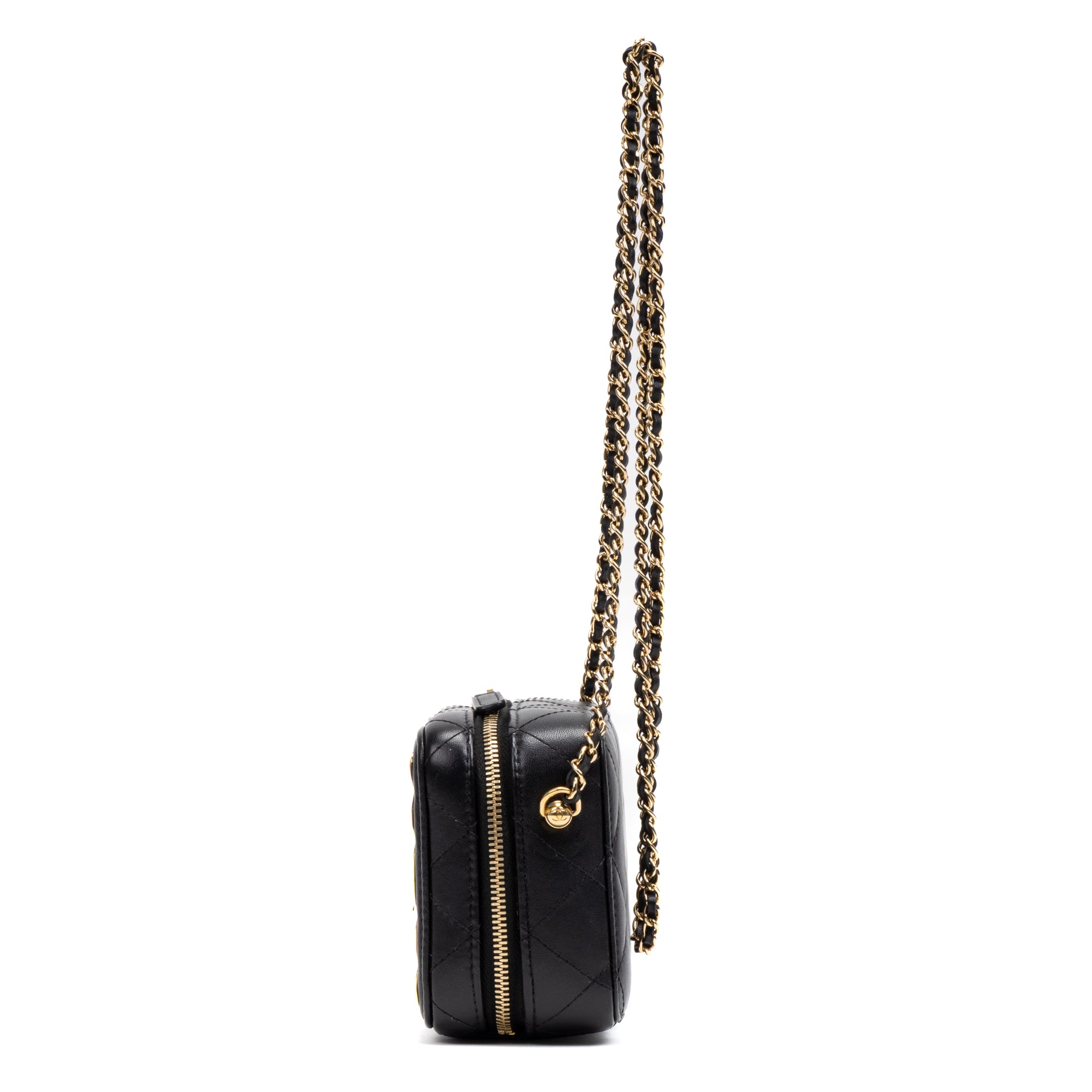Shoulder Bag Vanity Case Small Gold Quilted Lambskin with Metal