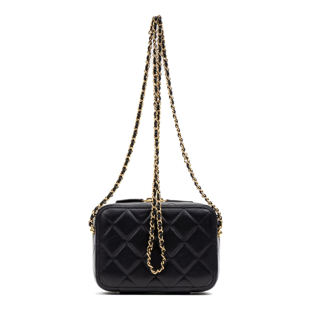 Shoulder Bag Vanity Case Small Gold Quilted Lambskin with Metal