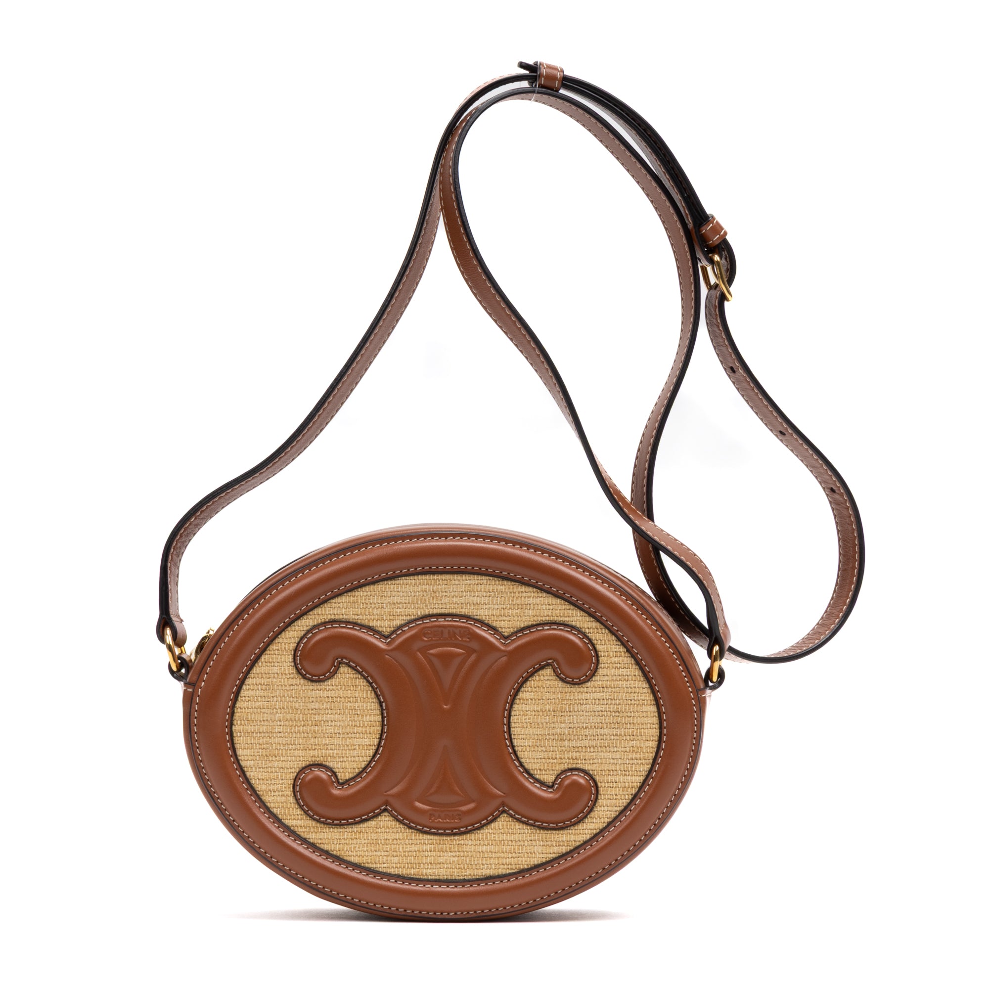 Shoulder Bag Triomphe Oval Crossbody Small Brown Woven Canvas