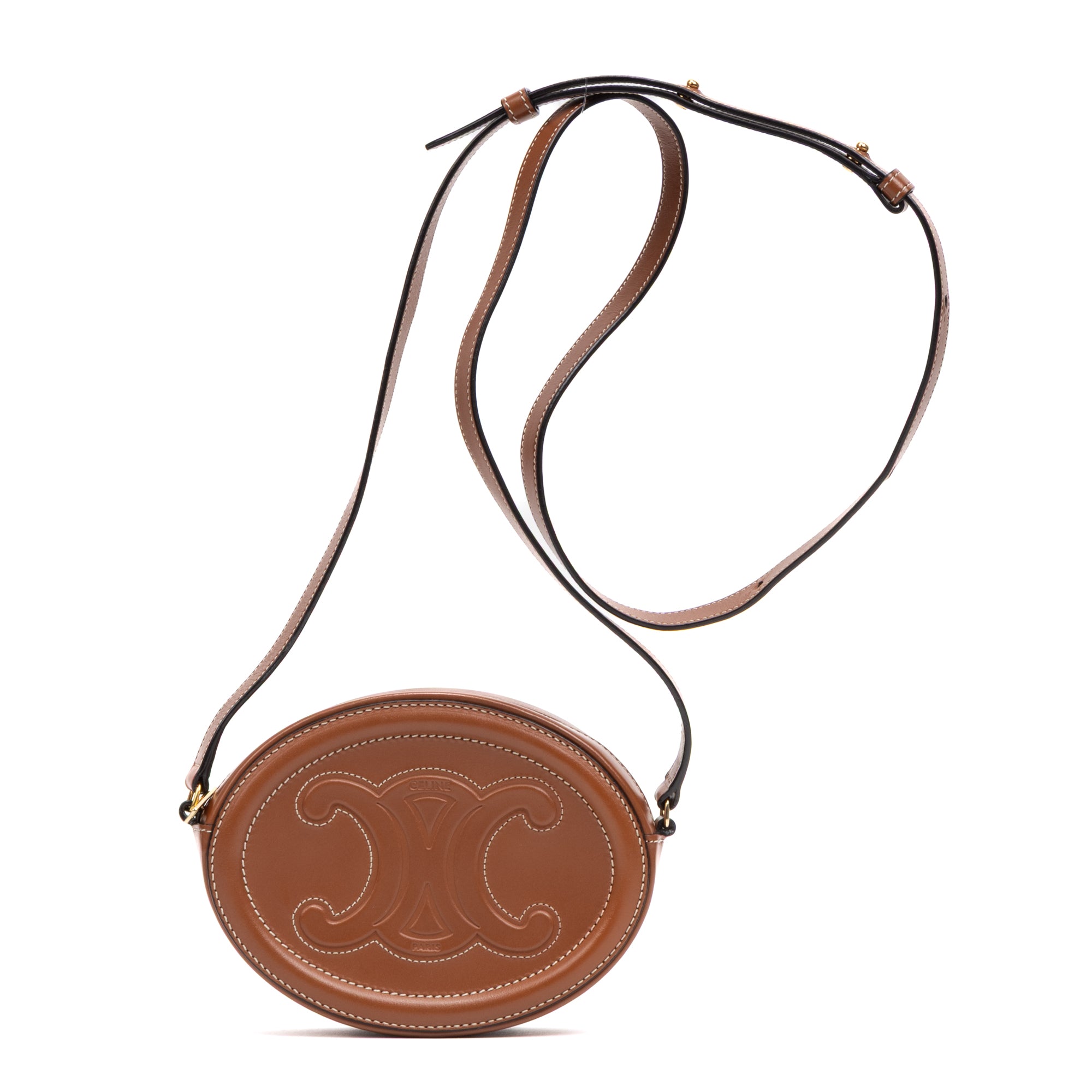 Shoulder Bag Triomphe Oval Crossbody Small Caramel Brown Smooth leather