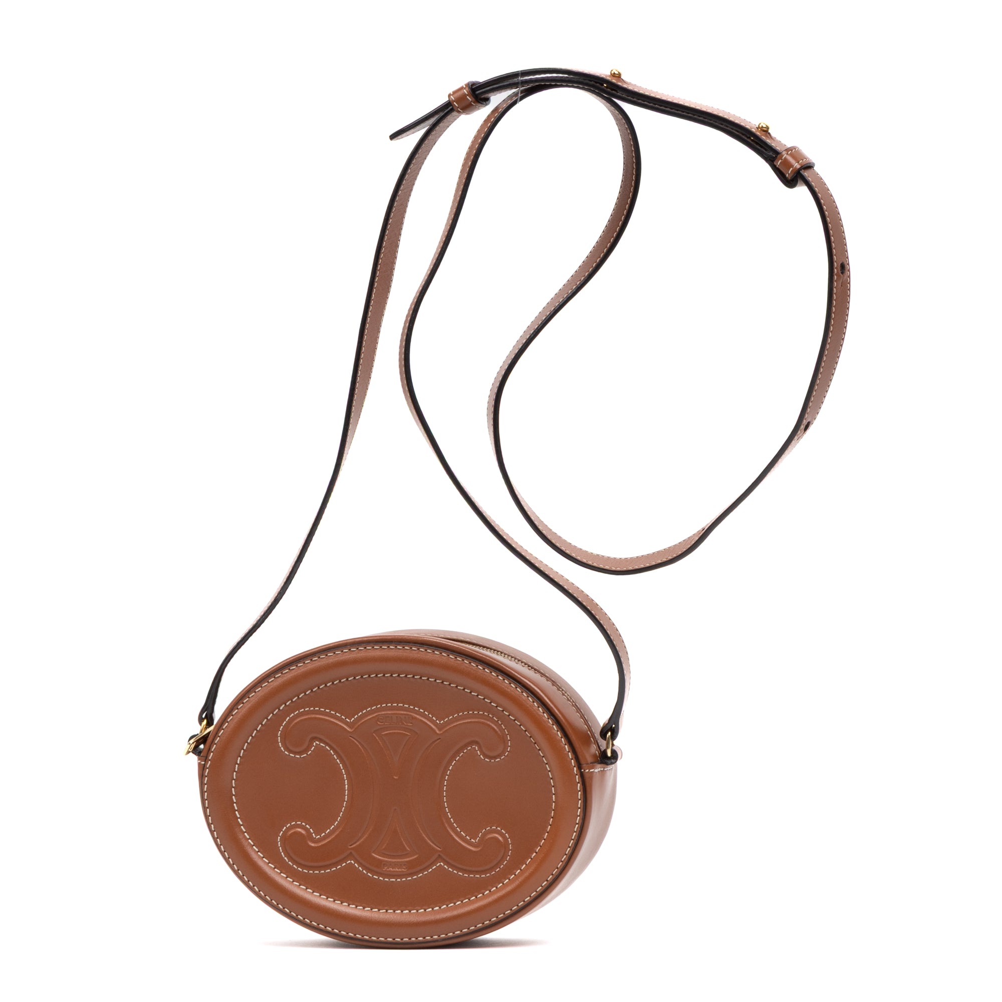 Shoulder Bag Triomphe Oval Crossbody Small Caramel Brown Smooth leather