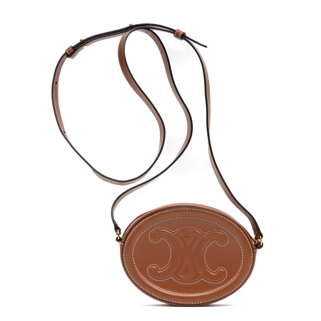 Shoulder Bag Triomphe Oval Crossbody Small Caramel Brown Smooth leather