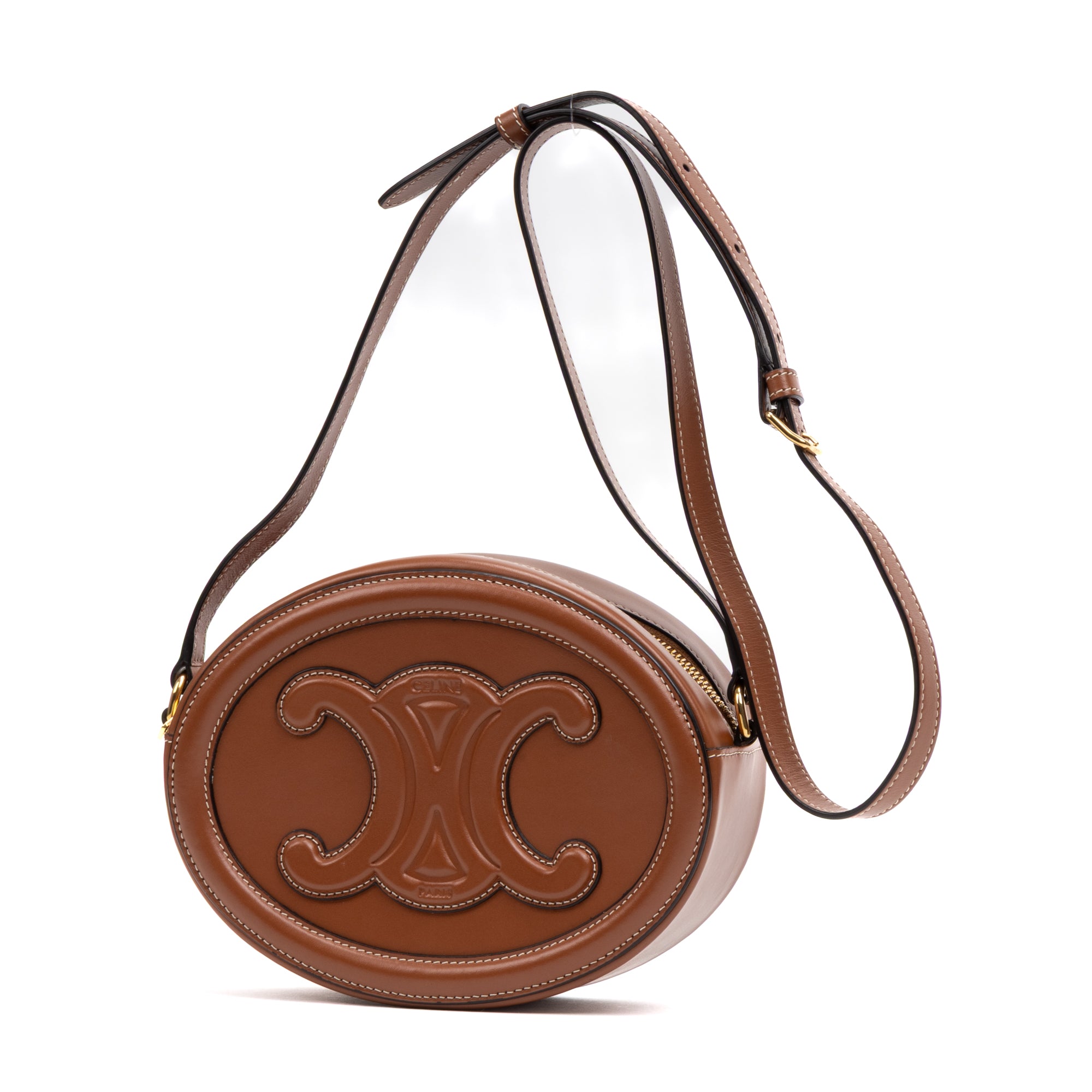 Shoulder Bag Triomphe Oval Crossbody Small Caramel Brown Smooth leather
