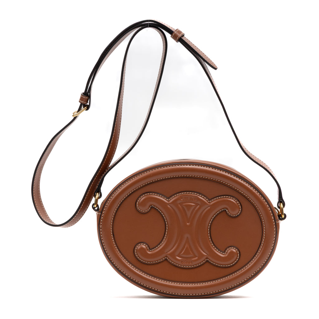 Shoulder Bag Triomphe Oval Crossbody Small Caramel Brown Smooth leather