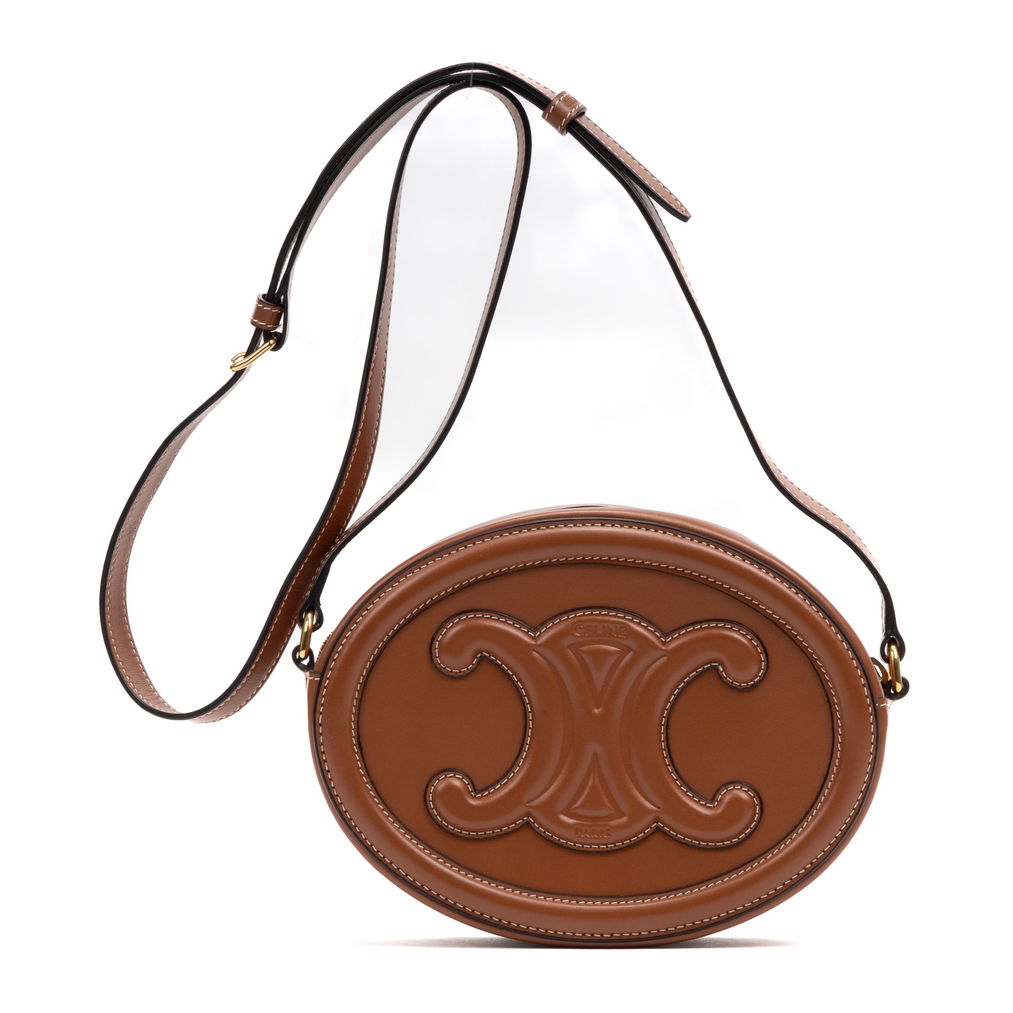 Shoulder Bag Triomphe Oval Crossbody Small Caramel Brown Smooth leather