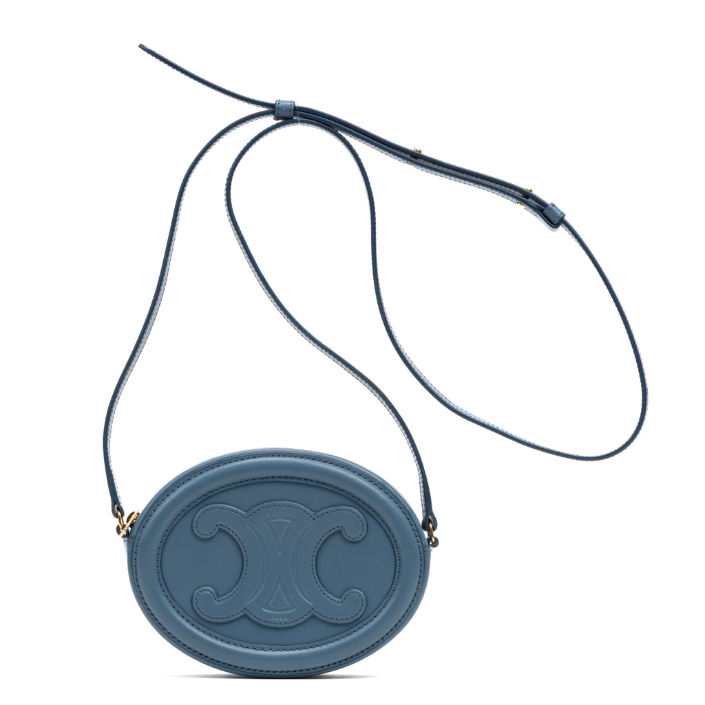 Shoulder Bag Triomphe Oval Crossbody Mini Light Blue Smooth leather
