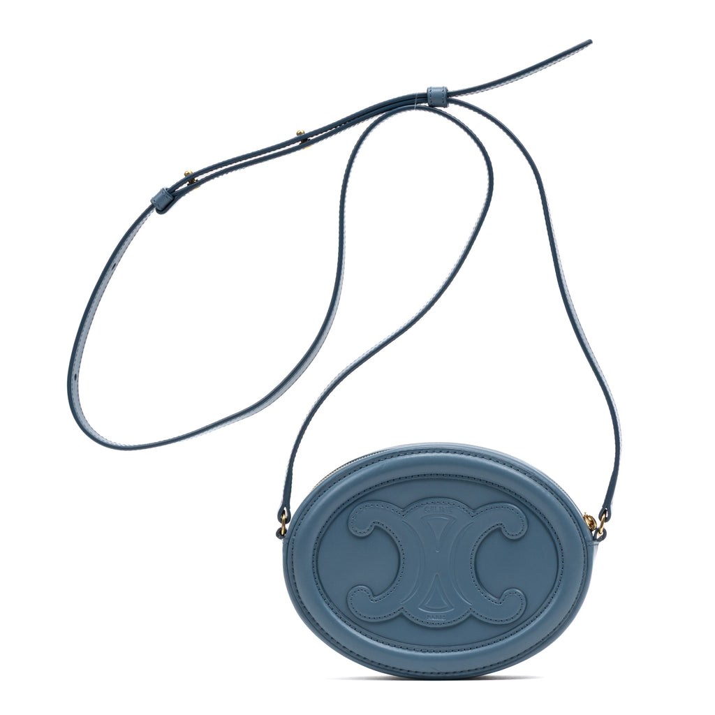 Shoulder Bag Triomphe Oval Crossbody Mini Light Blue Smooth leather