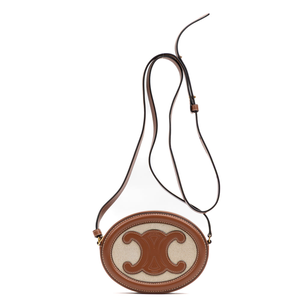 Shoulder Bag Triomphe Oval Crossbody Small Brown Woven Canvas