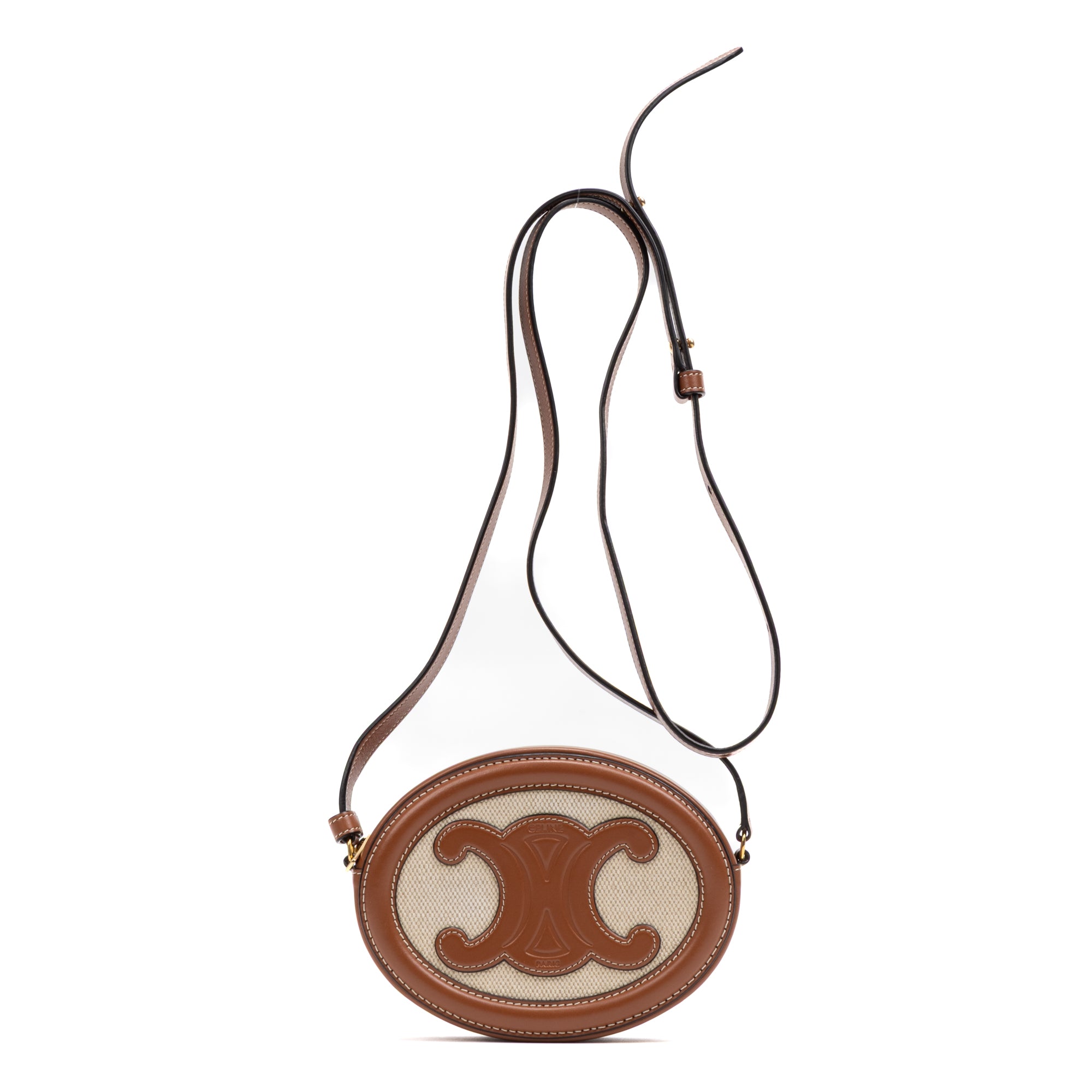 Shoulder Bag Triomphe Oval Crossbody Small Brown Woven Canvas