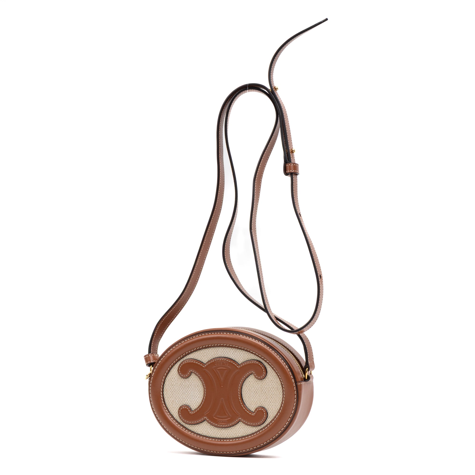Shoulder Bag Triomphe Oval Crossbody Small Brown Woven Canvas