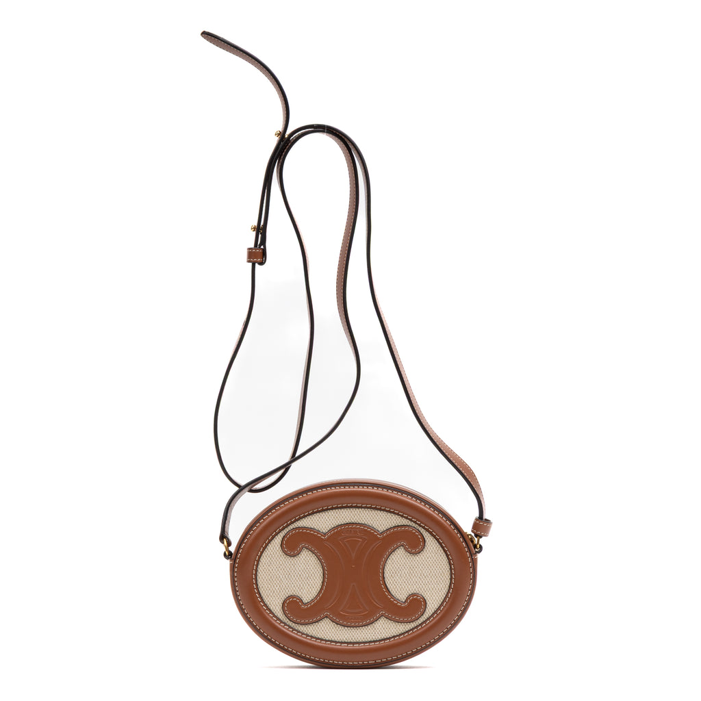 Shoulder Bag Triomphe Oval Crossbody Small Brown Woven Canvas