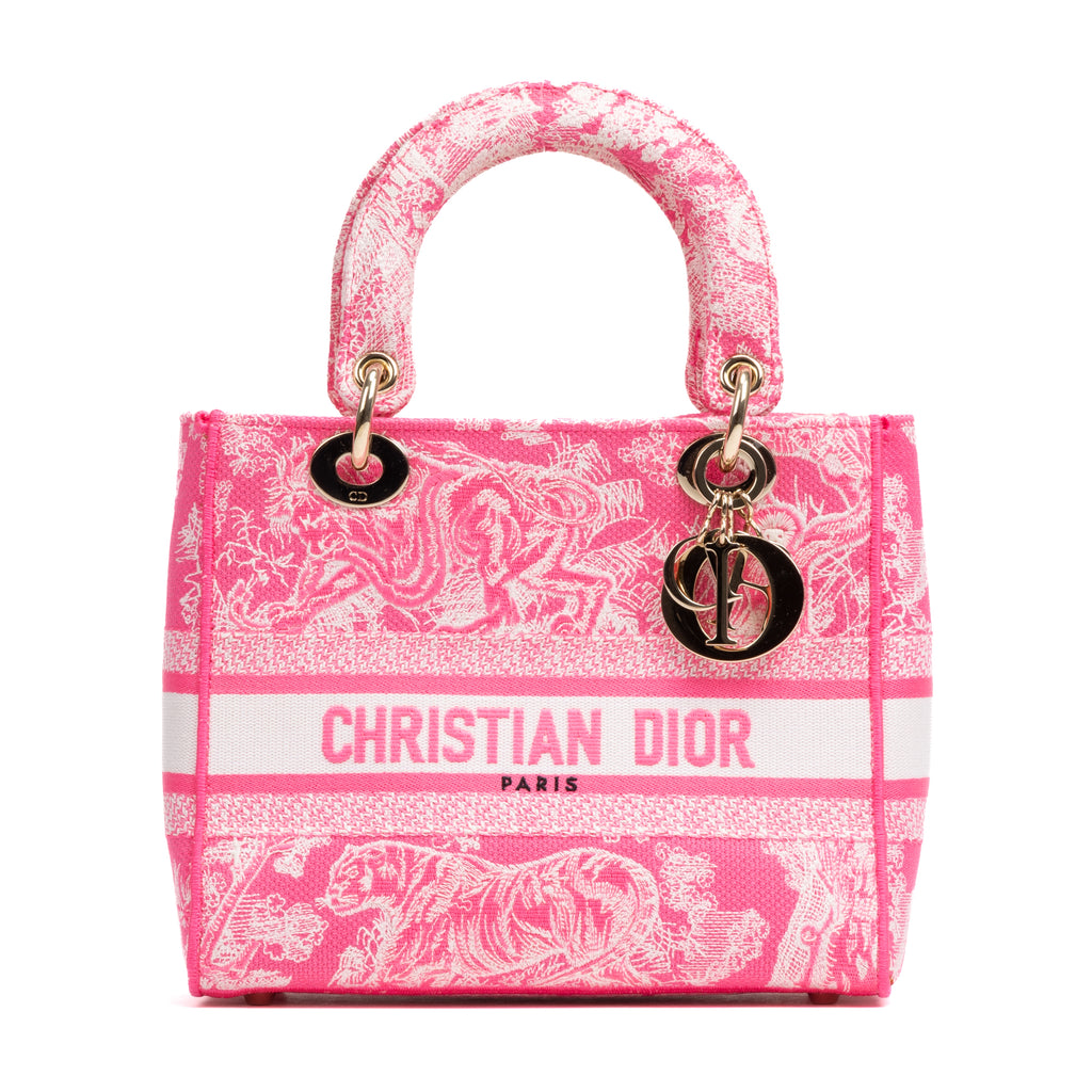 Bolso de hombro Lady Dior Lite mediano de edición limitada en lona bordada rosa