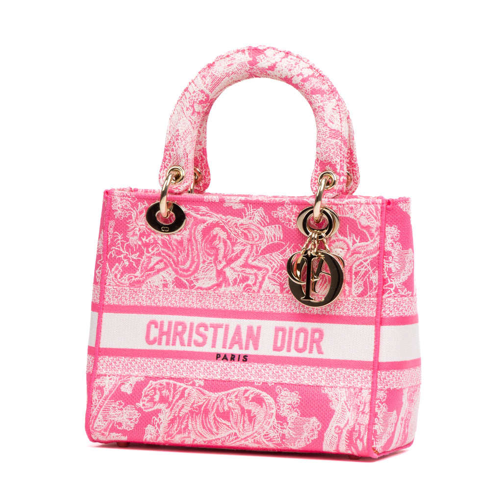Bolso de hombro Lady Dior Lite mediano de edición limitada en lona bordada rosa