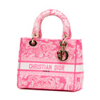 Bolso de hombro Lady Dior Lite mediano de edición limitada en lona bordada rosa