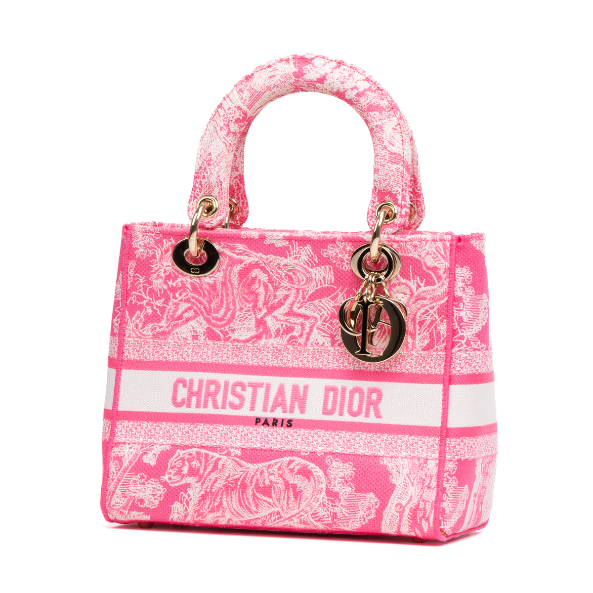 Bolso de hombro Lady Dior Lite mediano de edición limitada en lona bordada rosa