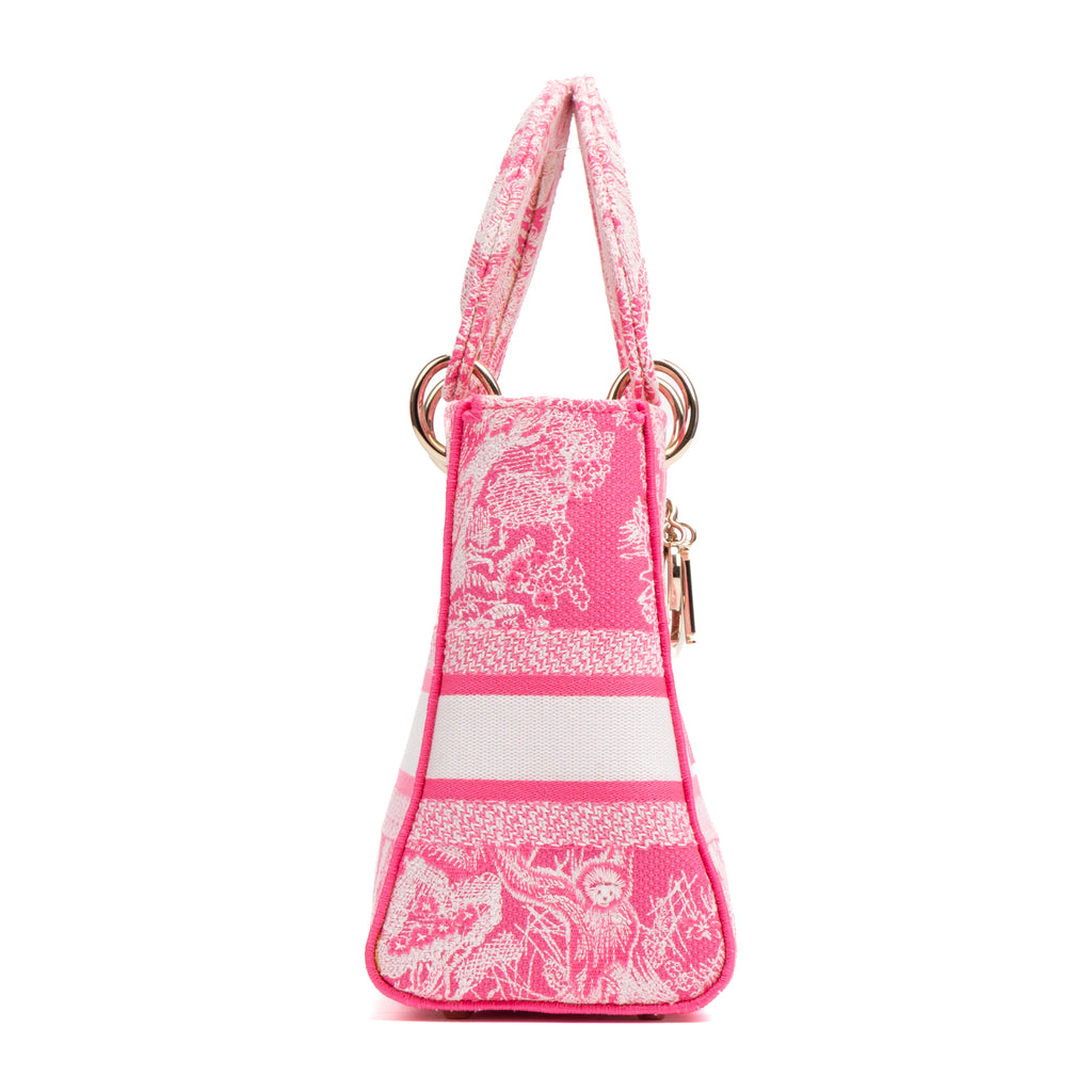 Bolso de hombro Lady Dior Lite mediano de edición limitada en lona bordada rosa