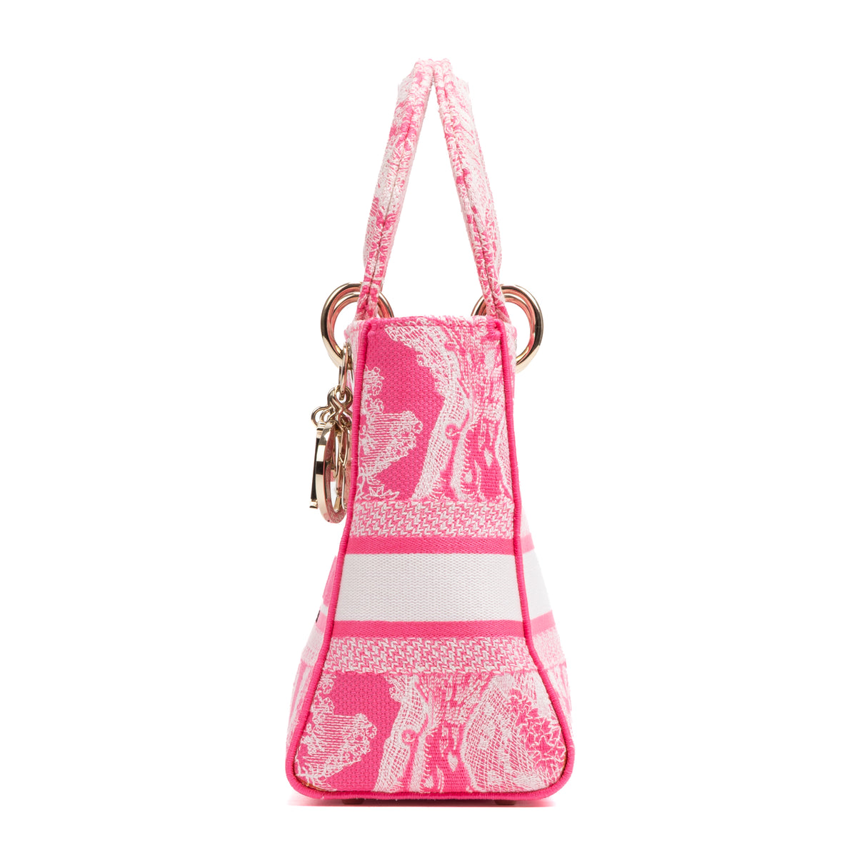Bolso de hombro Lady Dior Lite mediano de edición limitada en lona bordada rosa