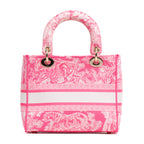 Bolso de hombro Lady Dior Lite mediano de edición limitada en lona bordada rosa