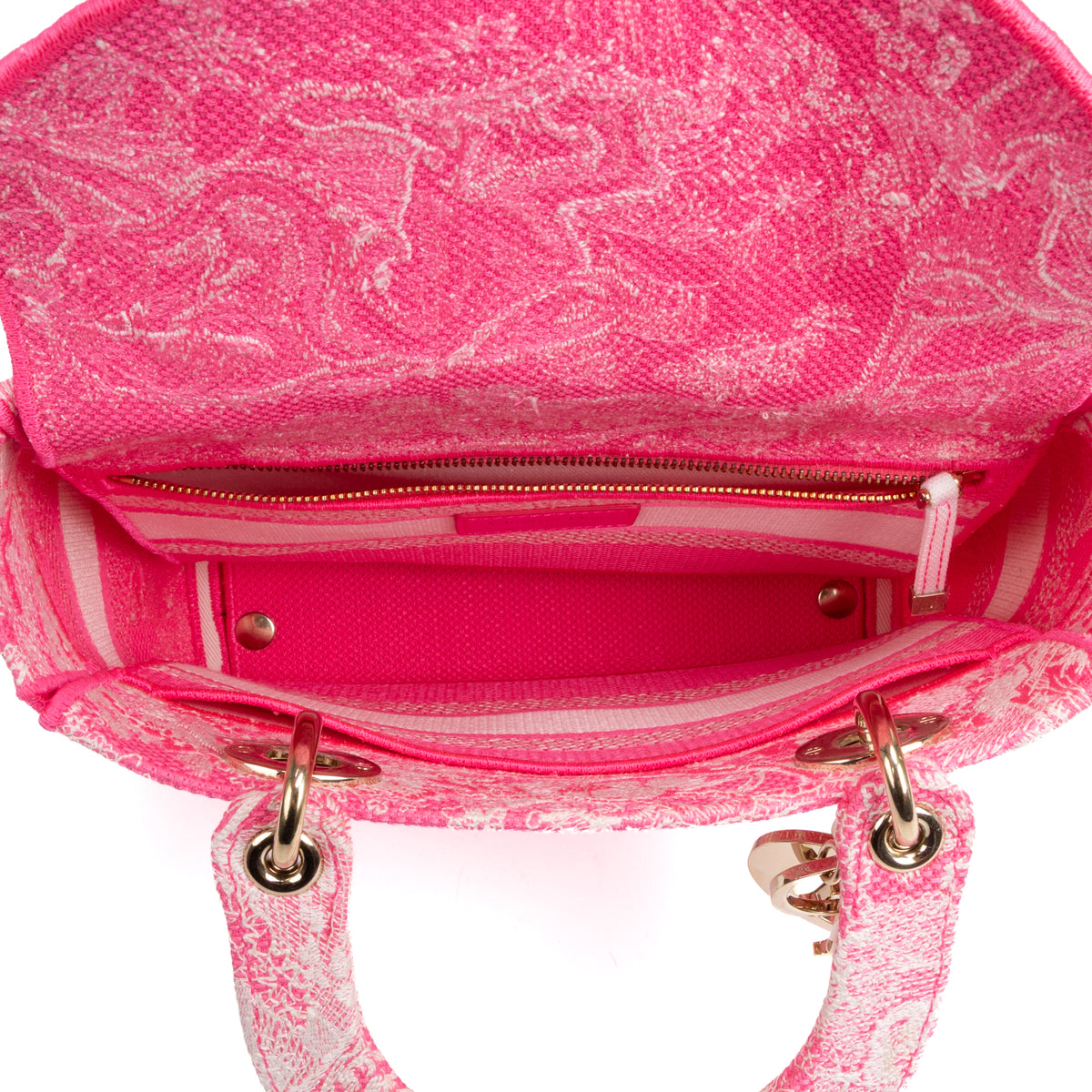Bolso de hombro Lady Dior Lite mediano de edición limitada en lona bordada rosa