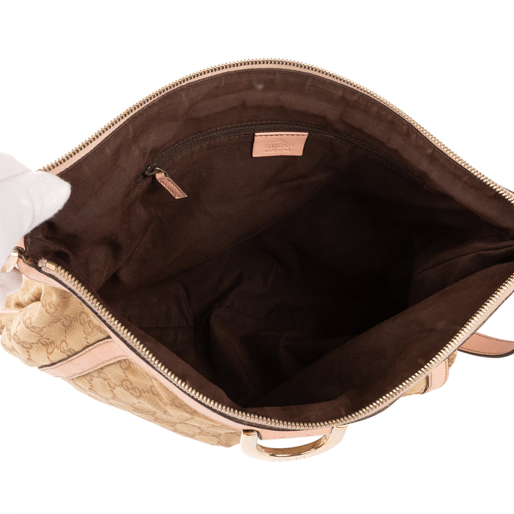 Bandolera Abbey con anilla en D de lona GG Monogram rosa