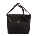 Bolso de Hombro Bandolera Nylon Tessuto Negro con Piel Saffiano