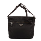 Bolso de Hombro Bandolera Nylon Tessuto Negro con Piel Saffiano