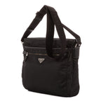 Bolso de Hombro Bandolera Nylon Tessuto Negro con Piel Saffiano