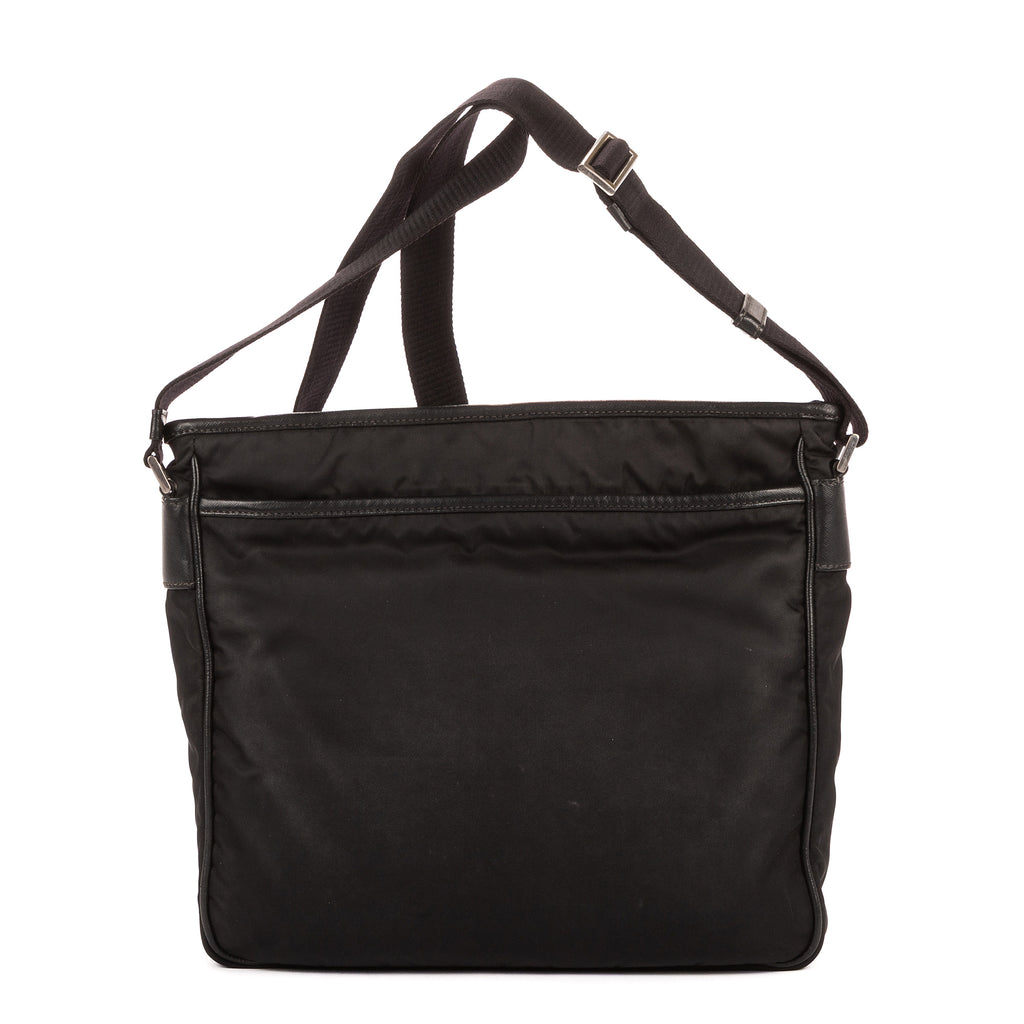 Bolso de Hombro Bandolera Nylon Tessuto Negro con Piel Saffiano