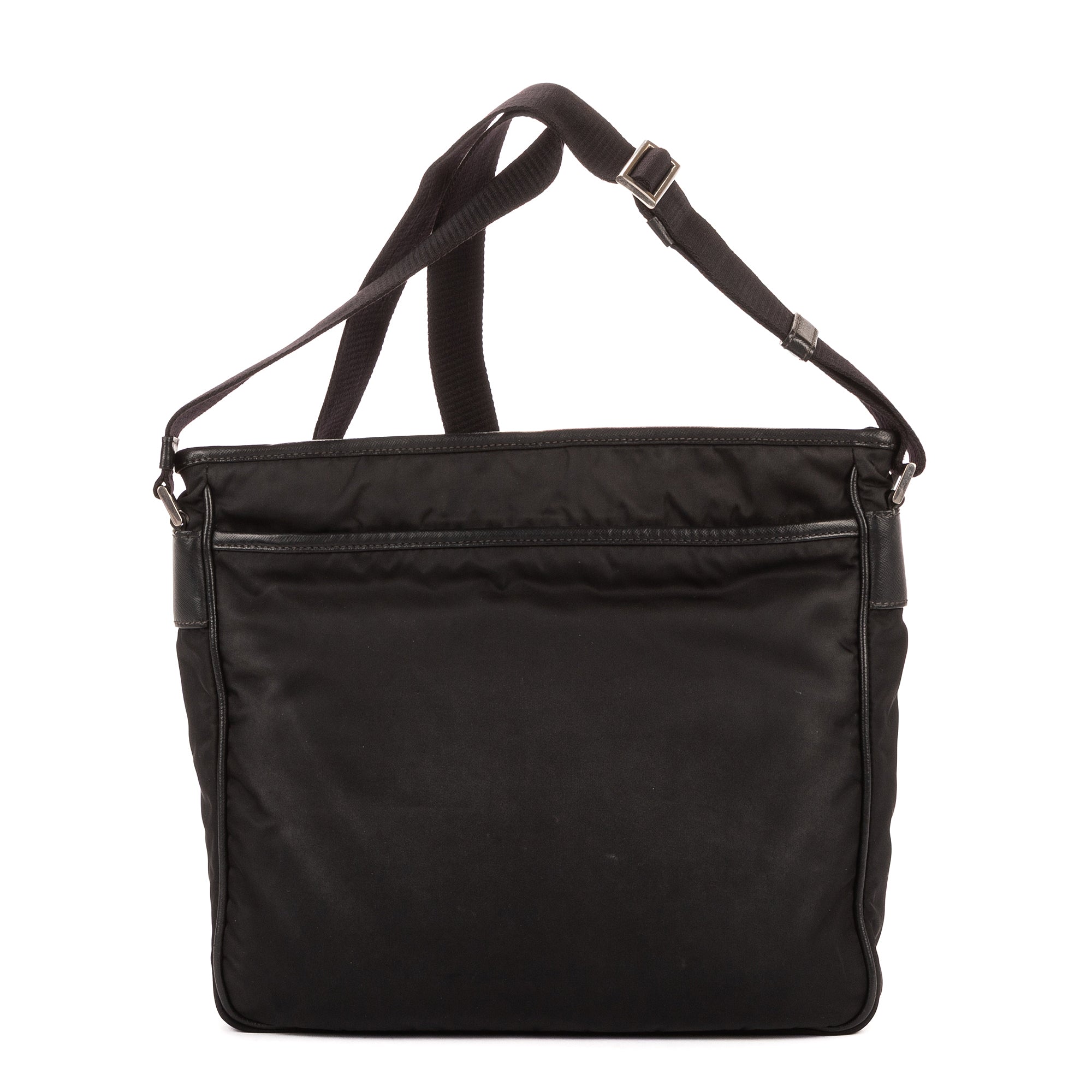 Bolso de Hombro Bandolera Nylon Tessuto Negro con Piel Saffiano