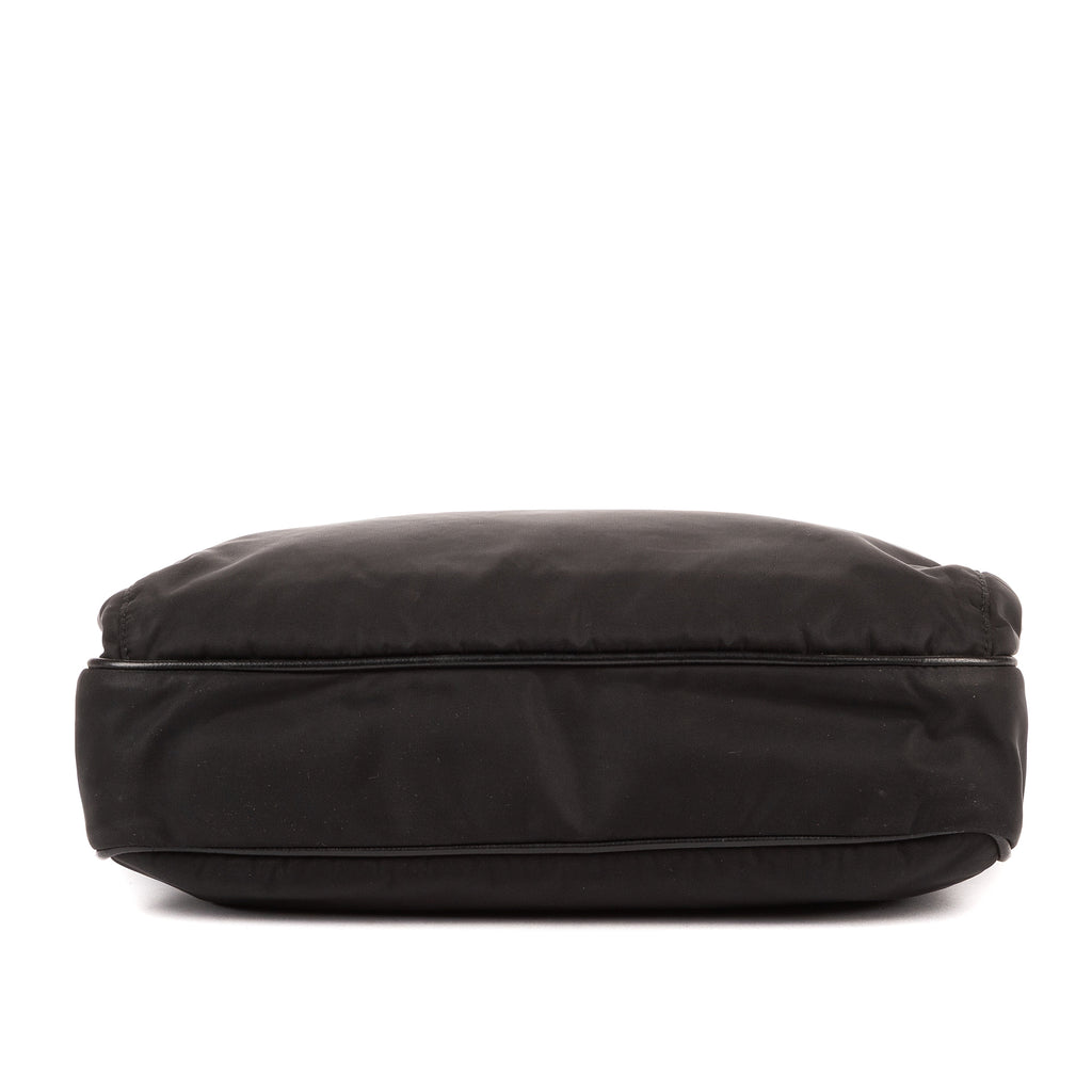 Bolso de Hombro Bandolera Nylon Tessuto Negro con Piel Saffiano