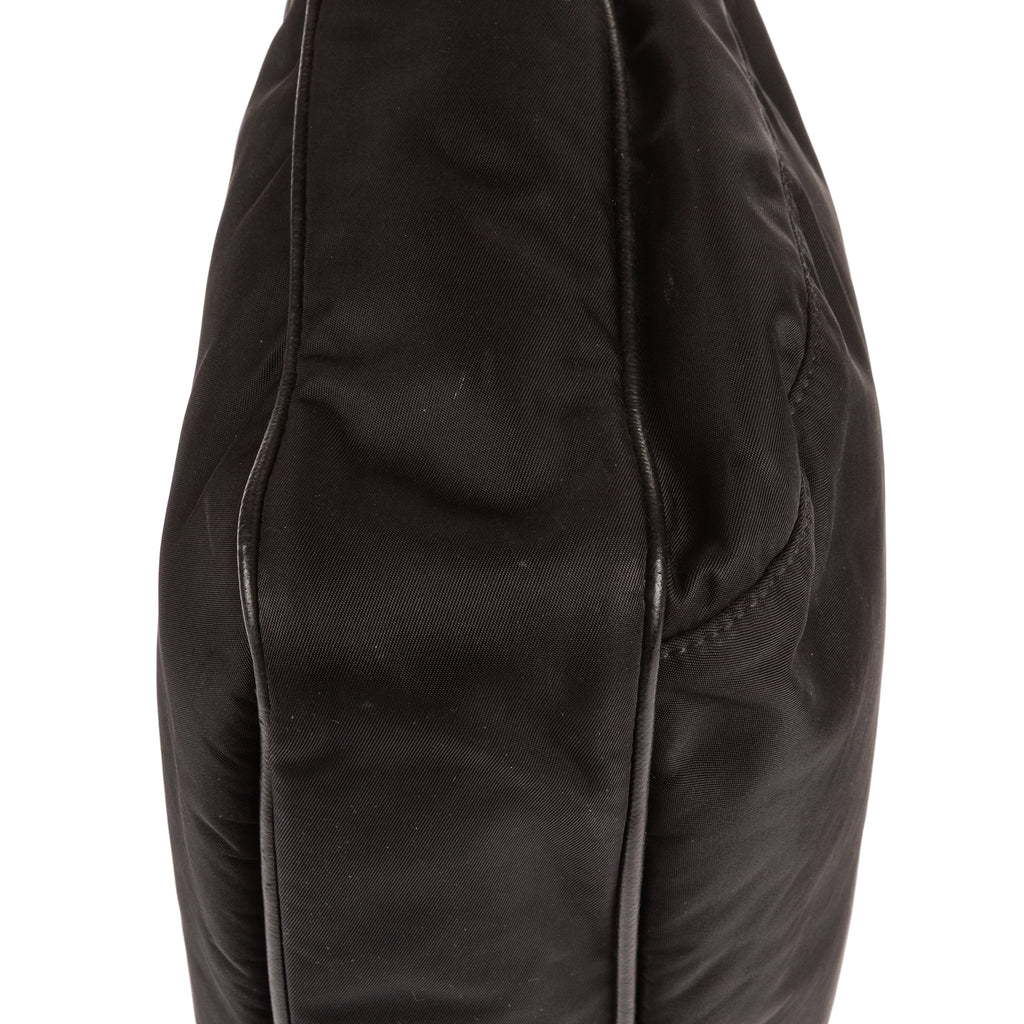 Bolso de Hombro Bandolera Nylon Tessuto Negro con Piel Saffiano