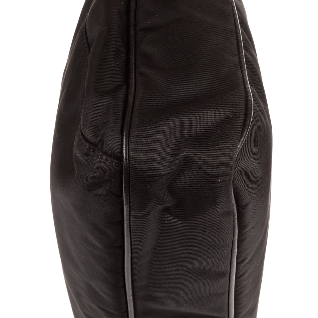 Bolso de Hombro Bandolera Nylon Tessuto Negro con Piel Saffiano