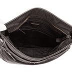 Bolso de Hombro Bandolera Nylon Tessuto Negro con Piel Saffiano
