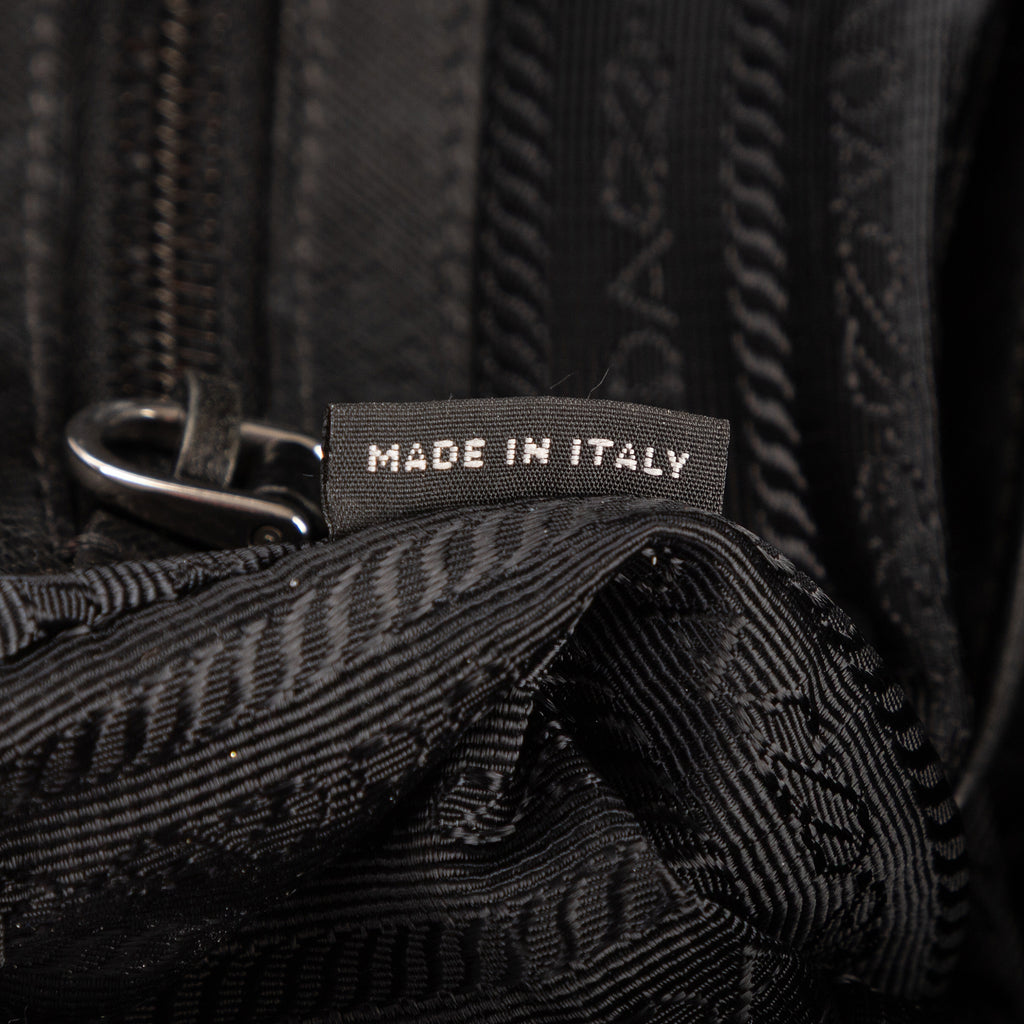 Bolso de Hombro Bandolera Nylon Tessuto Negro con Piel Saffiano