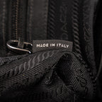 Bolso de Hombro Bandolera Nylon Tessuto Negro con Piel Saffiano
