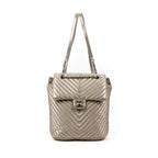 Backpack Urban Spirit Backpack Metallic Silver Iridescent Chevron Quilted Leather