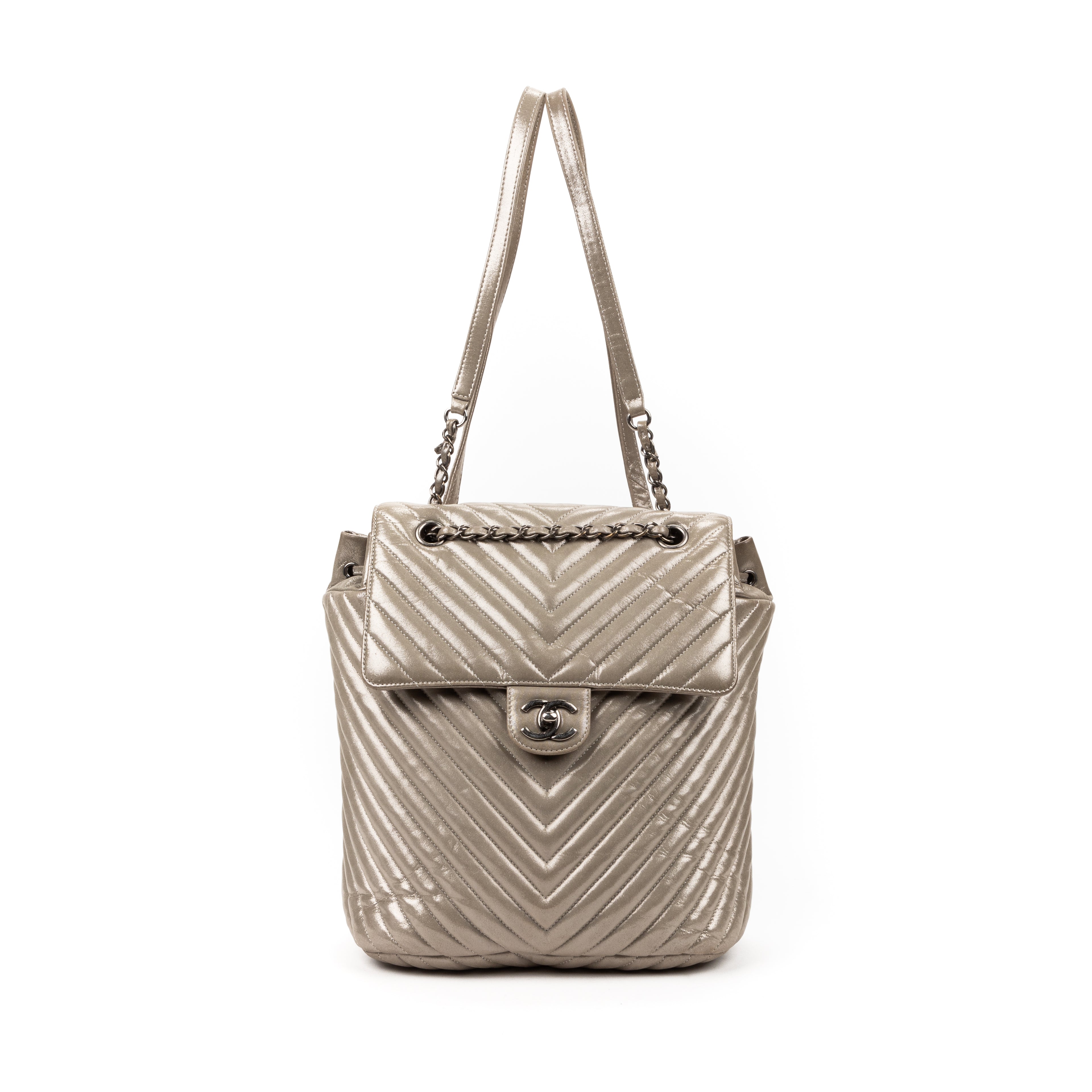 Backpack Urban Spirit Backpack Metallic Silver Iridescent Chevron Quilted Leather