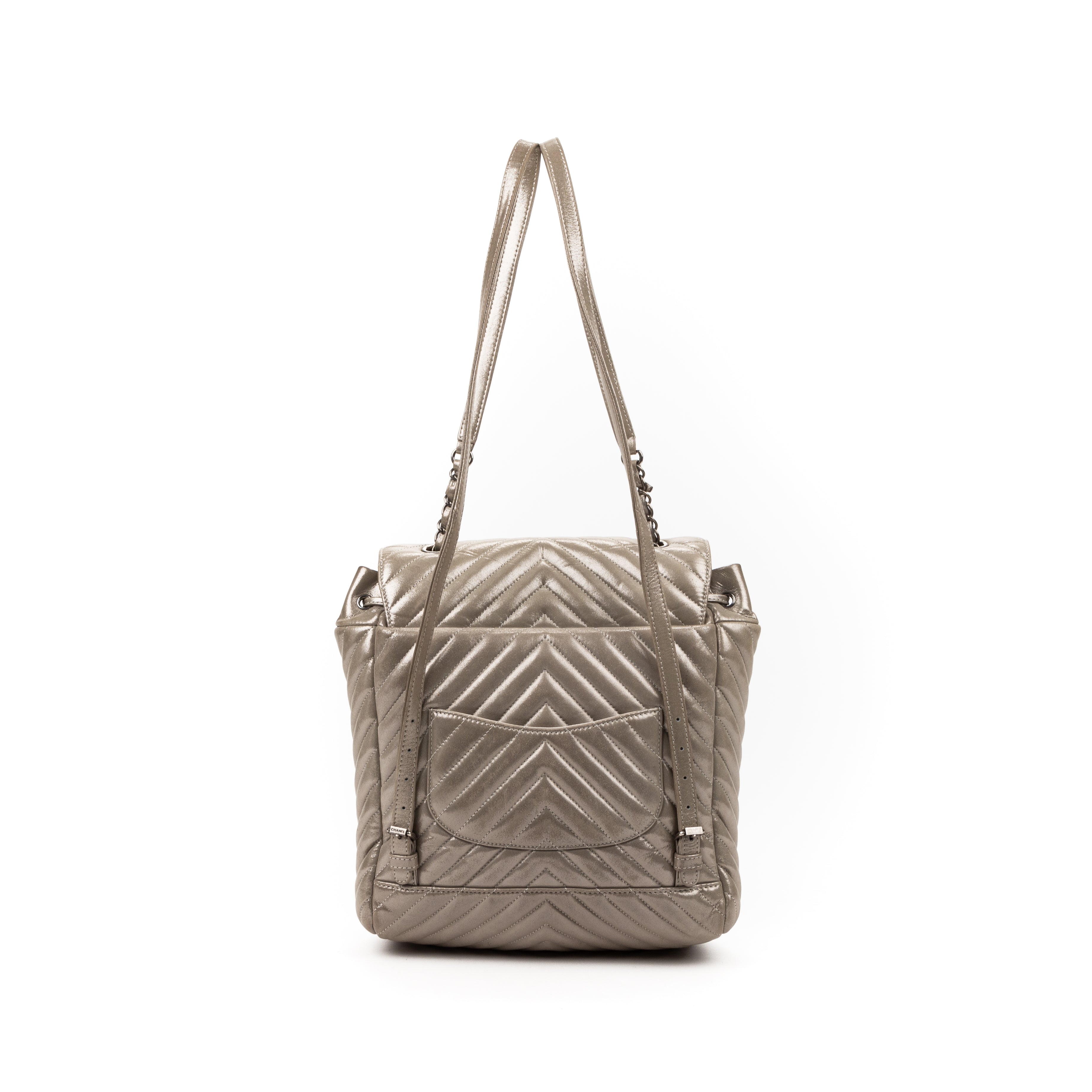 Backpack Urban Spirit Backpack Metallic Silver Iridescent Chevron Quilted Leather