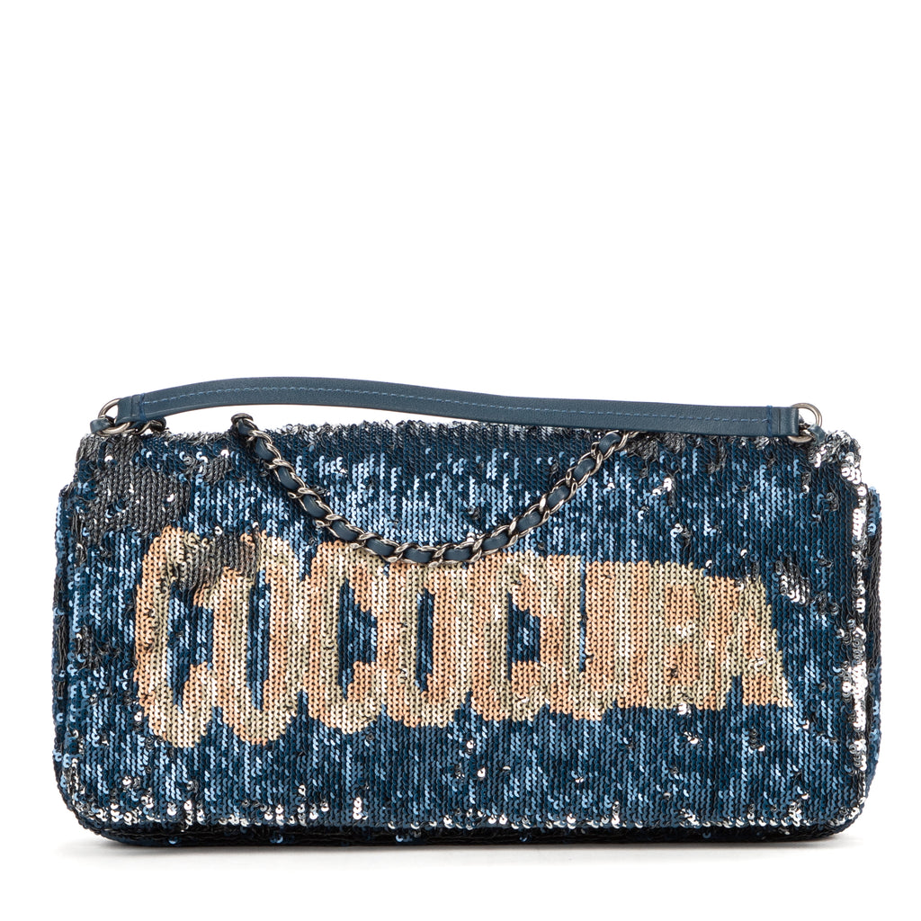 Shoulder Bag Chanel Paris-Cuba Coco Sequins Cuba Flap Blue Coco Sequins Canvas