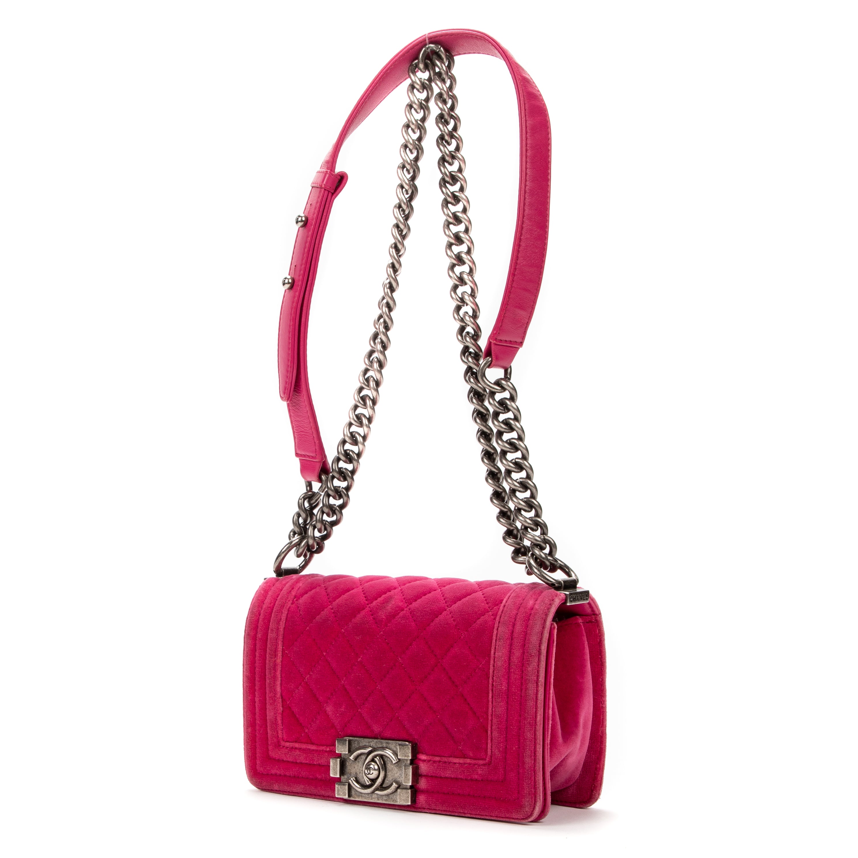 Shoulder Bag Small Boy Small Pink Velvet Canvas