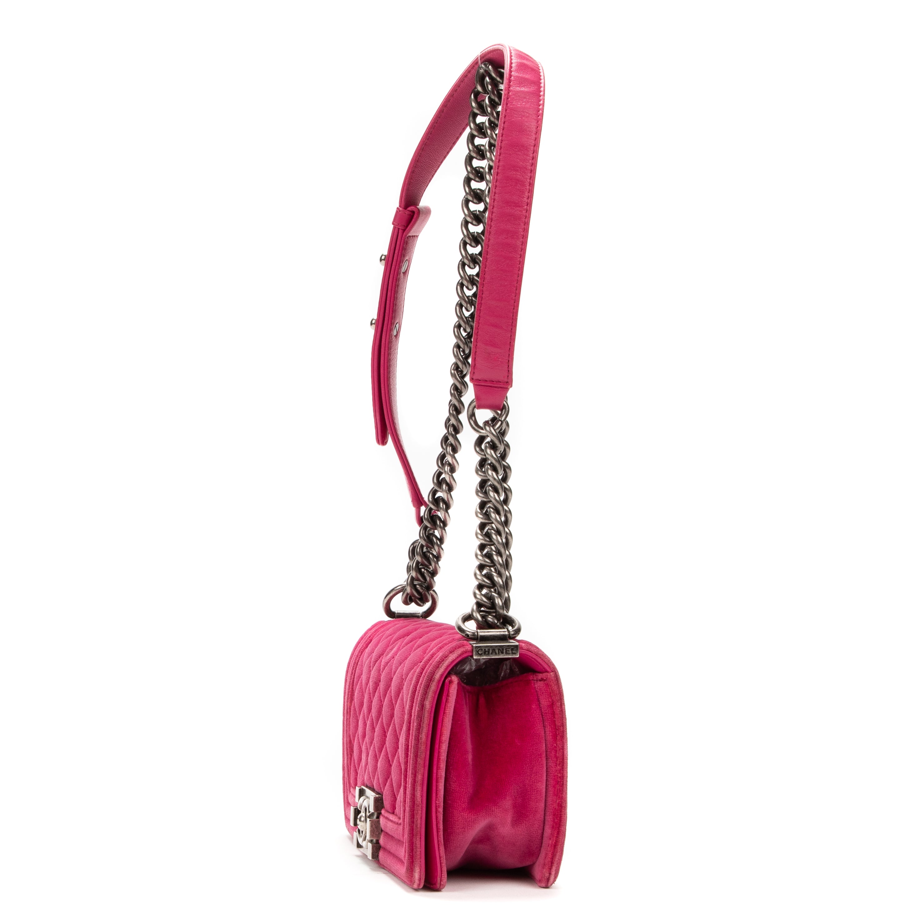 Shoulder Bag Small Boy Small Pink Velvet Canvas