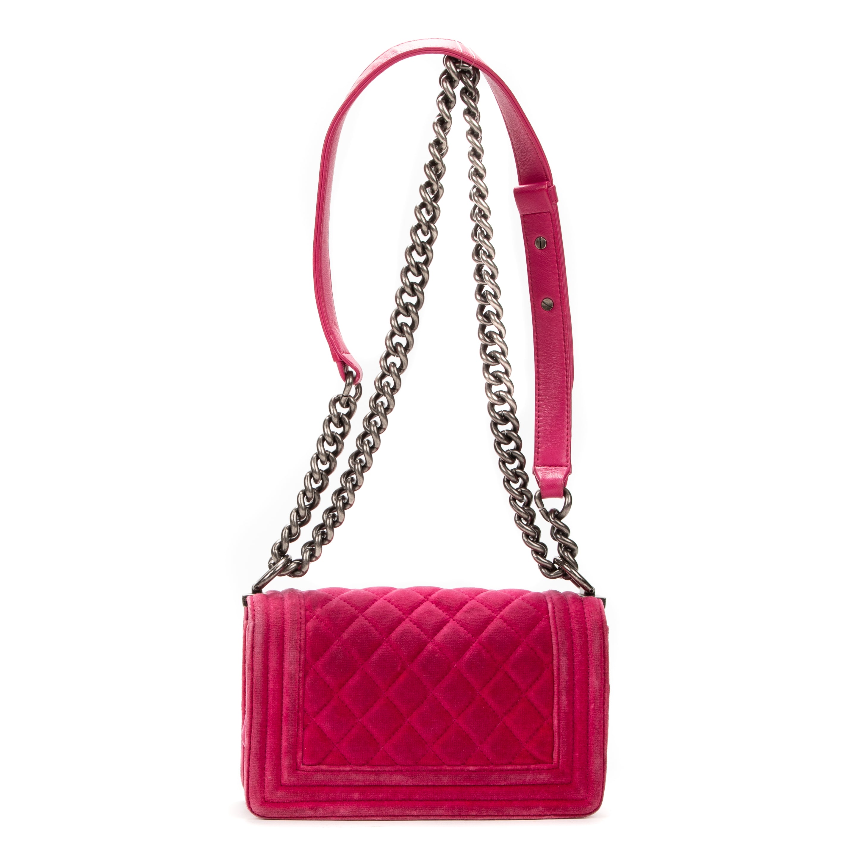 Shoulder Bag Small Boy Small Pink Velvet Canvas