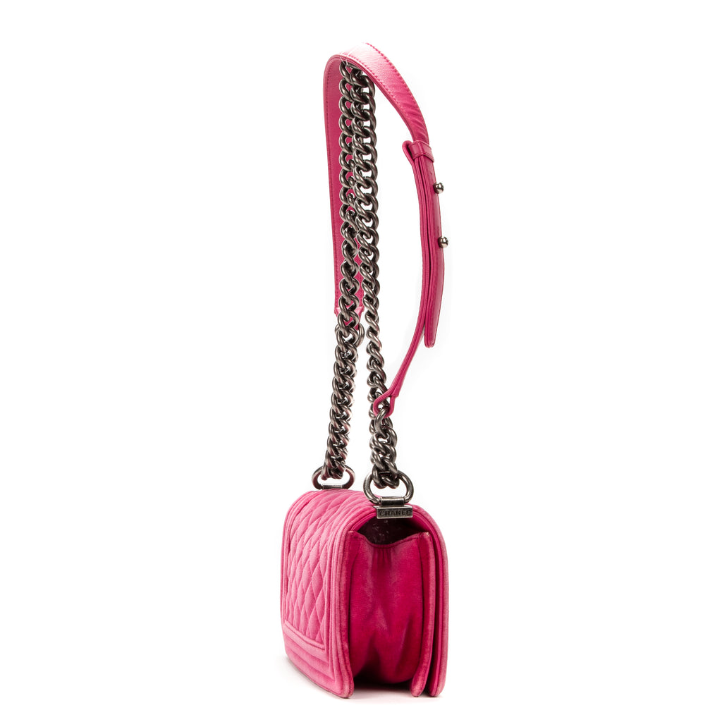 Shoulder Bag Small Boy Small Pink Velvet Canvas
