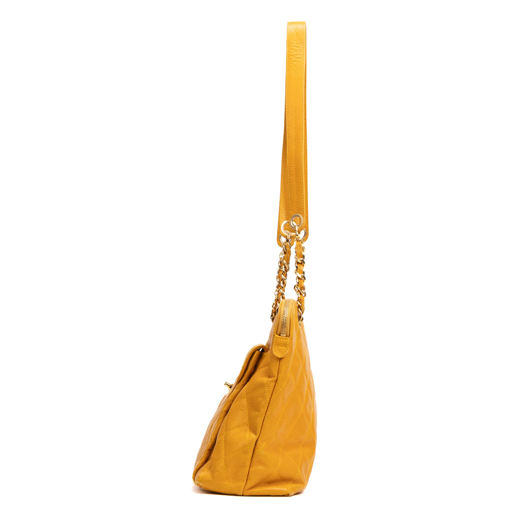 Shoulder Bag CC Logo Chain Tote Yellow Lambskin Quilted Leather