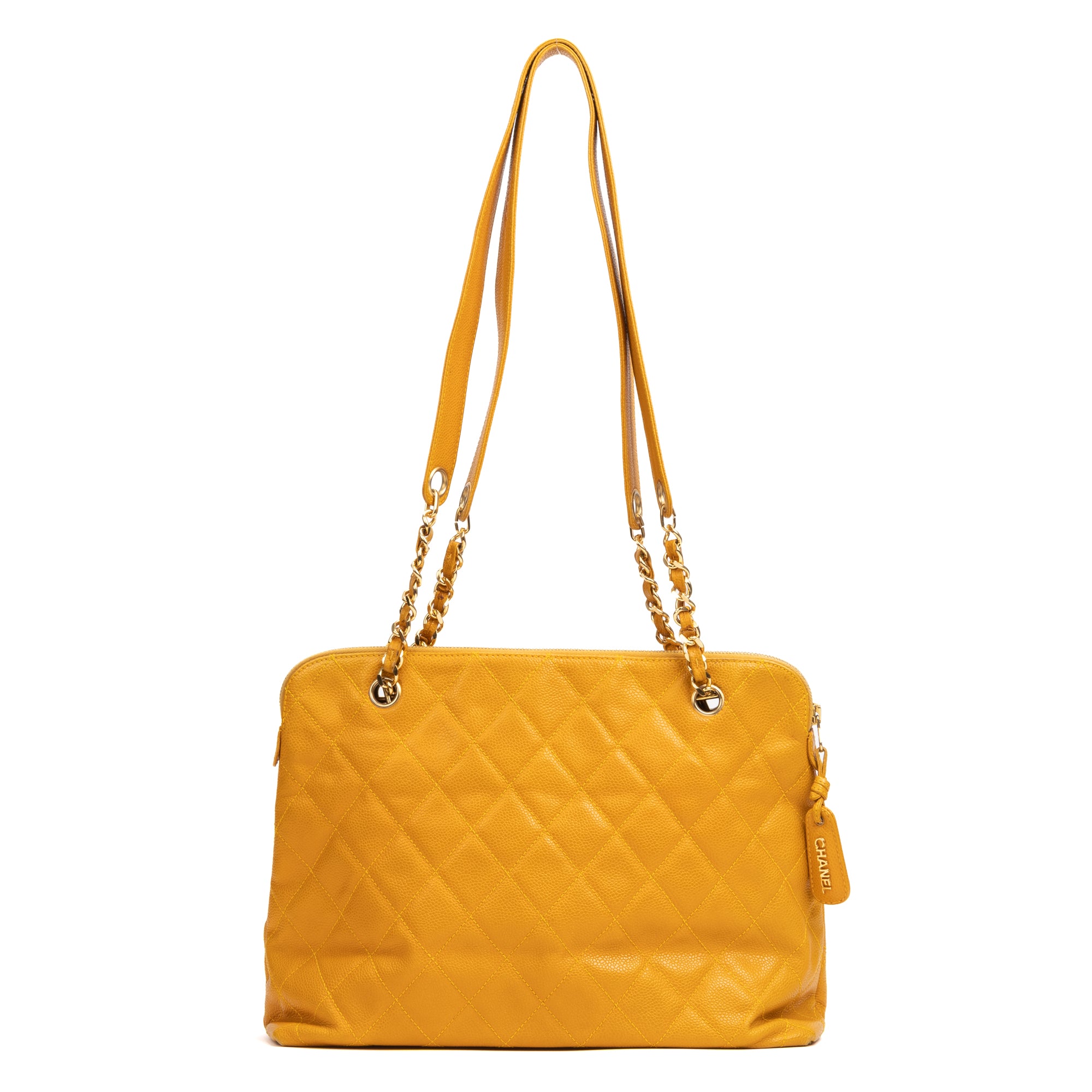 Shoulder Bag CC Logo Chain Tote Yellow Lambskin Quilted Leather