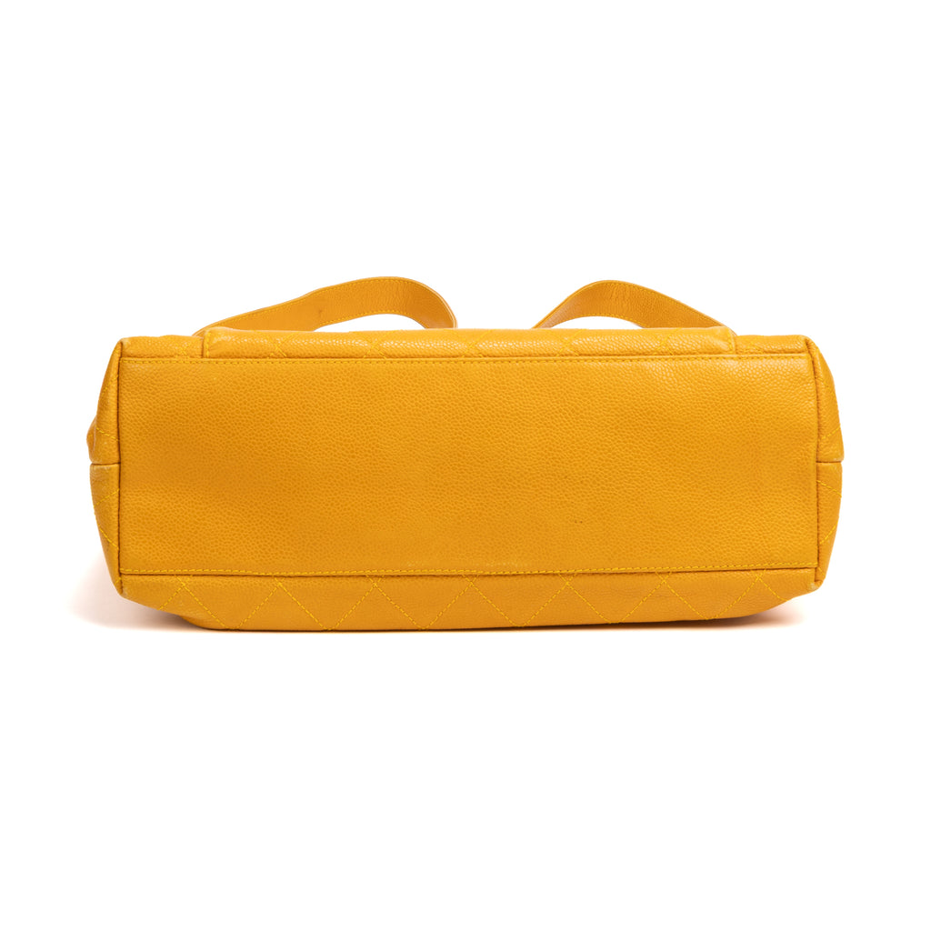 Shoulder Bag CC Logo Chain Tote Yellow Lambskin Quilted Leather