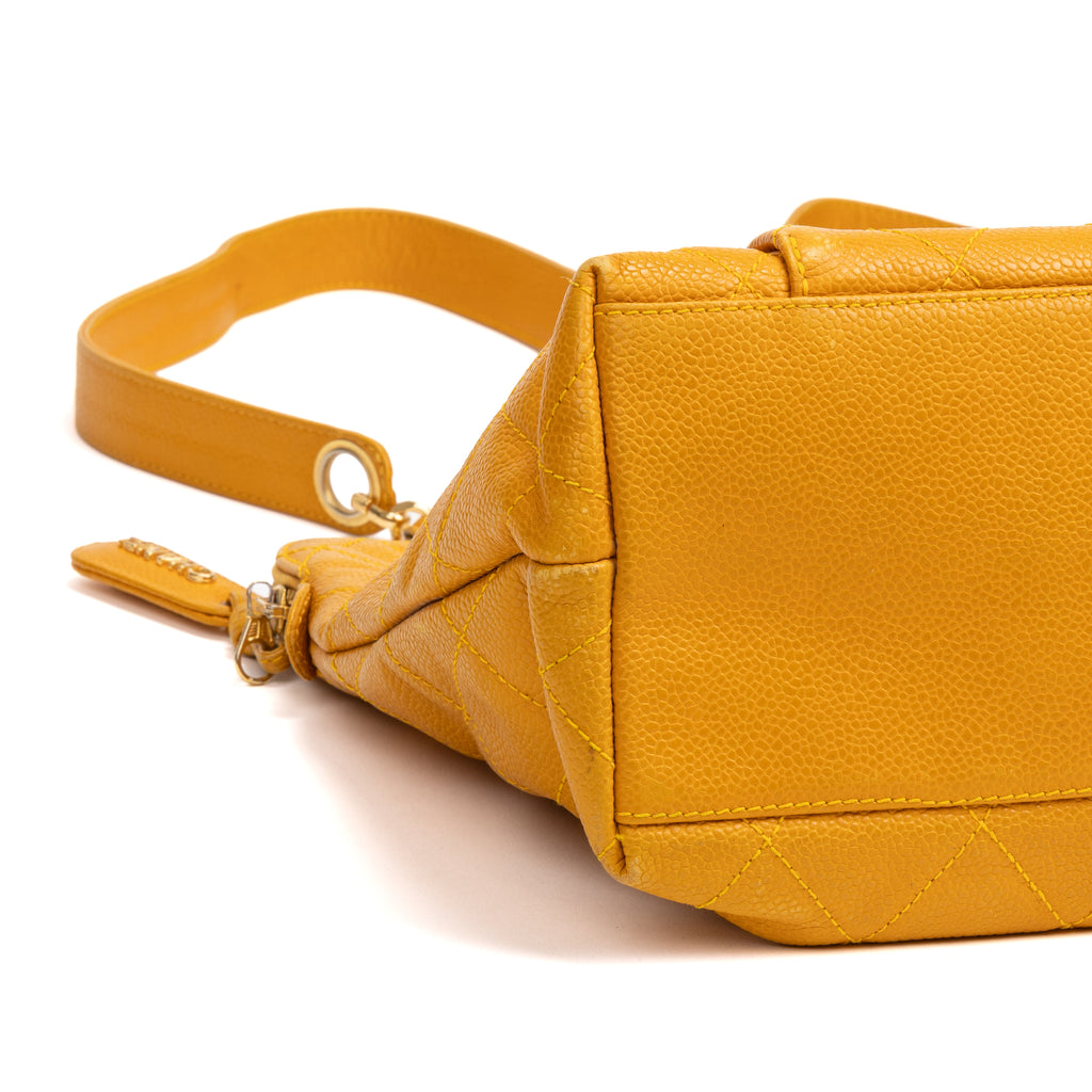 Shoulder Bag CC Logo Chain Tote Yellow Lambskin Quilted Leather